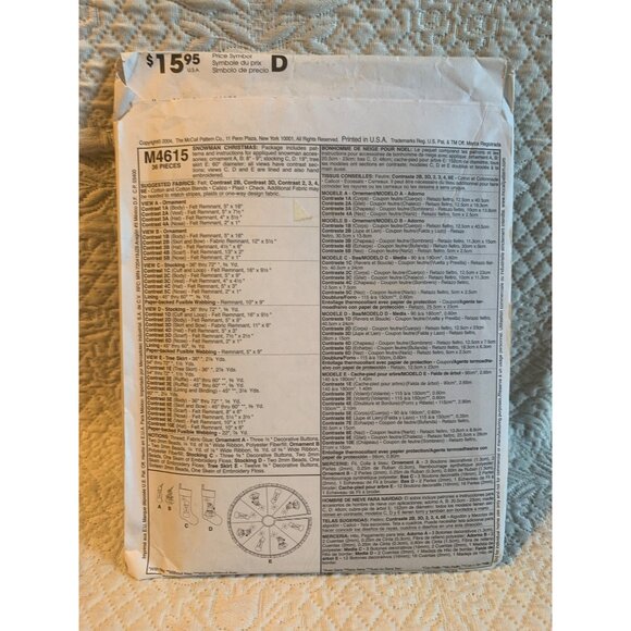 McCall's Snowman Christmas Skirt Stocking ornament Sewing Pattern M4615 - Uncut - Picture 2 of 3